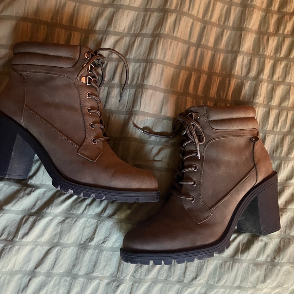 Torrid Olive Green Brown Suede Heeled Moto Boots Size 10.5